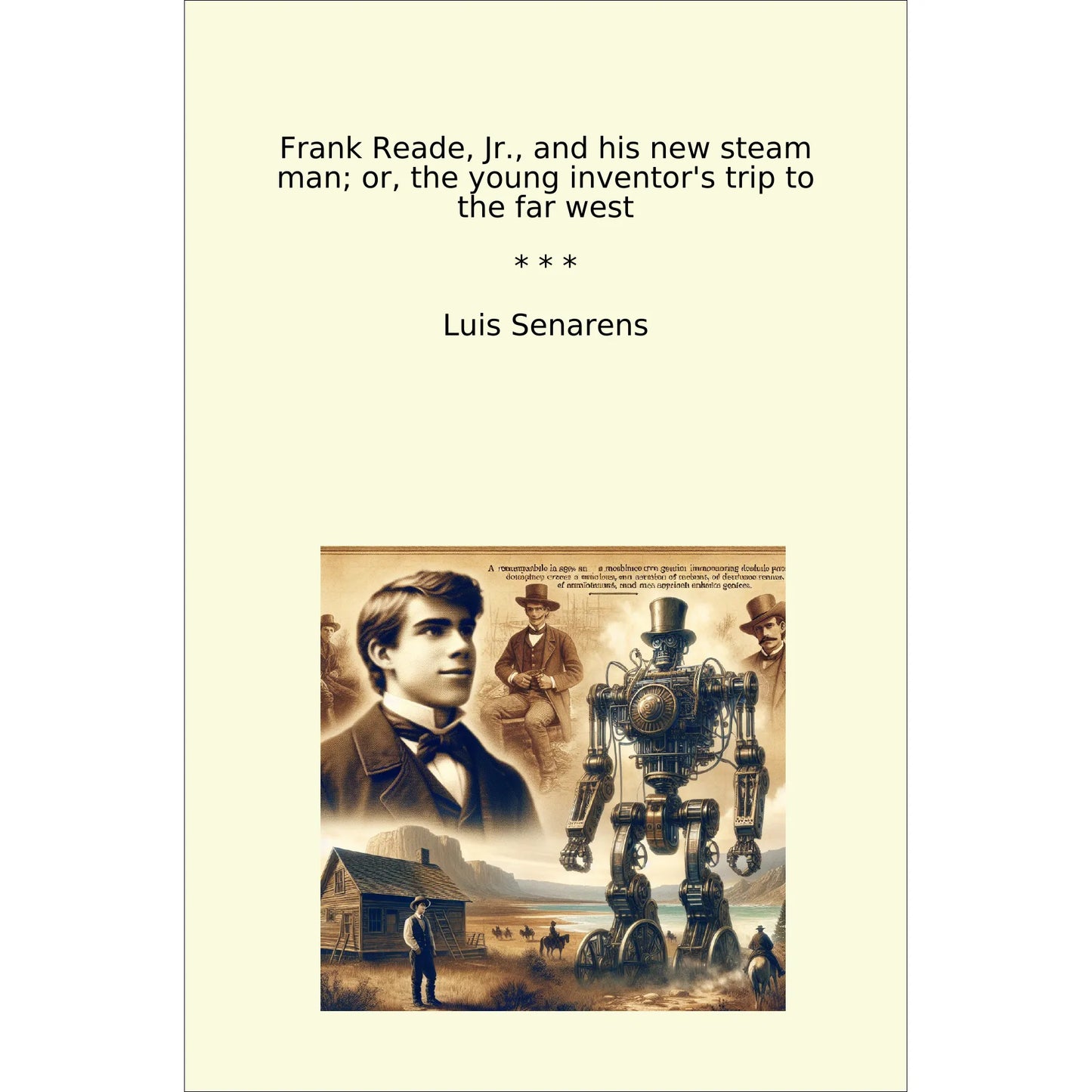 Book cover Frank Reade, Jr., and his new steam man; or, the young inventor's trip to the far west