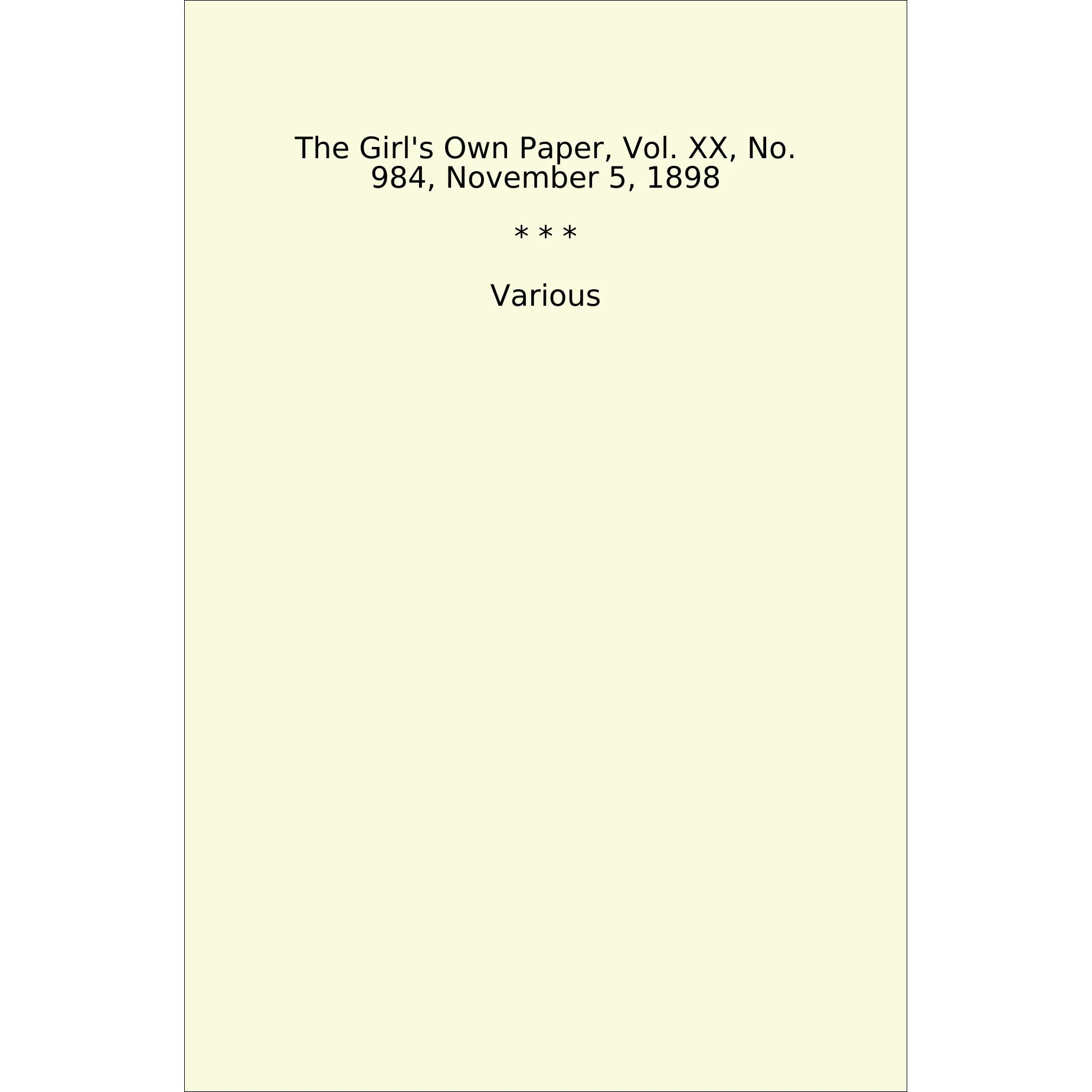 Book cover The Girl's Own Paper, Vol. XX, No. 984, November 5, 1898