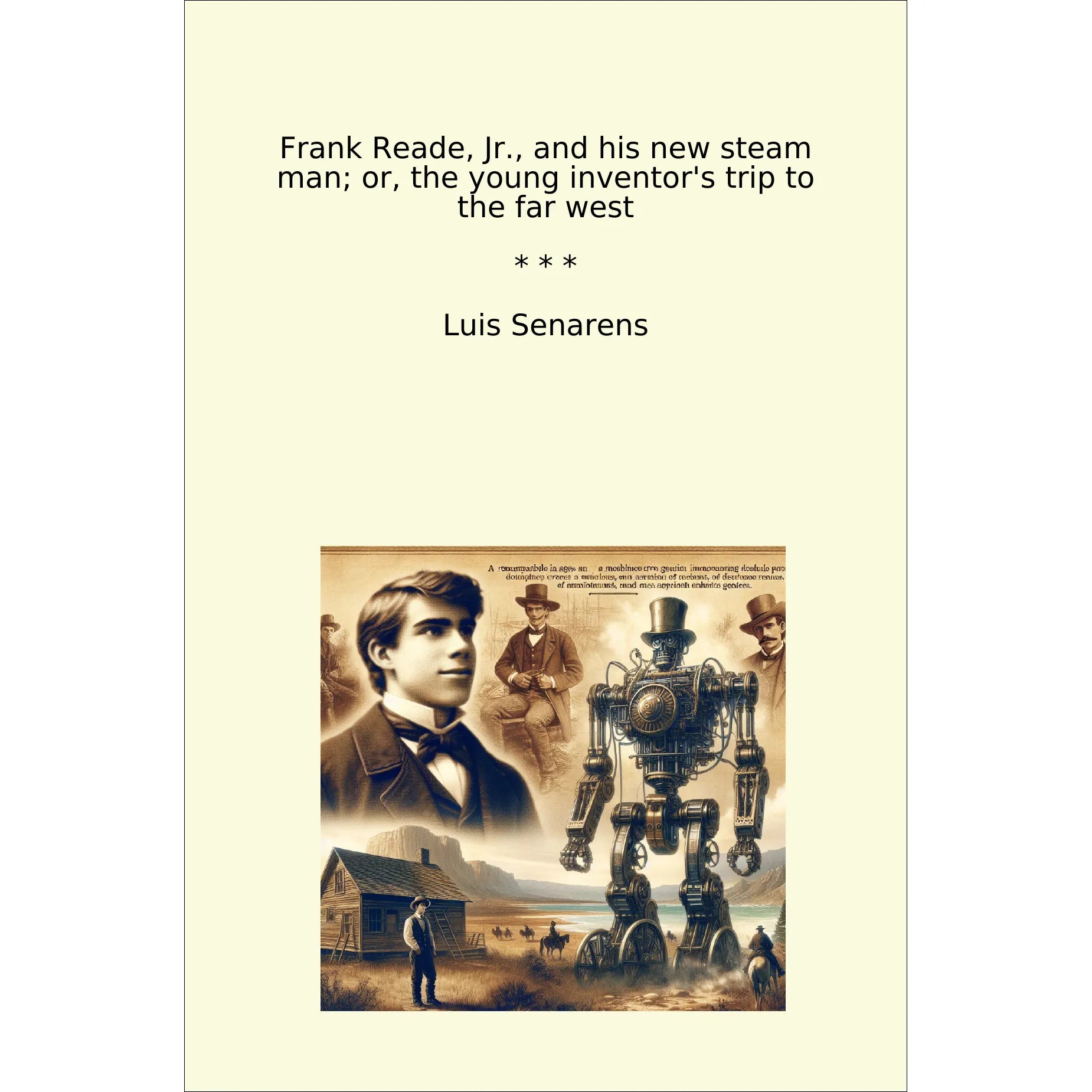 Book cover Frank Reade, Jr., and his new steam man; or, the young inventor's trip to the far west